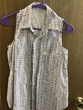 Guess by Marciano Sleeveless Lavender Striped Button-Front Blouse vintage